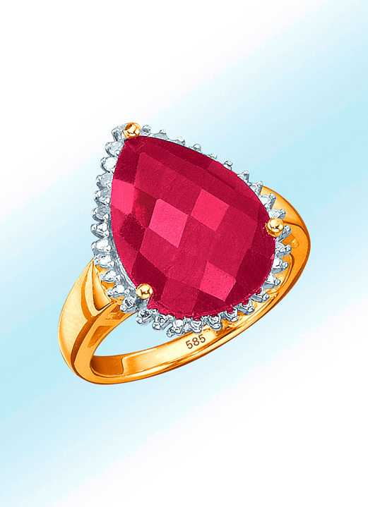 Ringen - Damesring met robijn en diamanten, in Größe 160 bis 220, in Farbe
