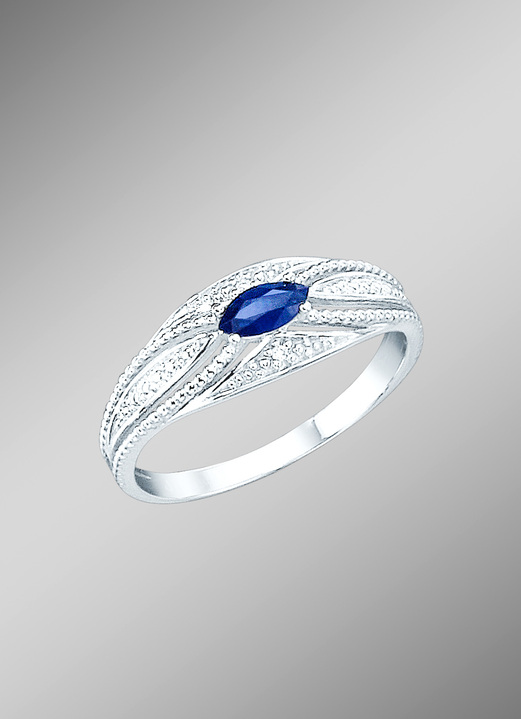 Ringen - Damesring met briljanten en echte blauwe saffier, in Größe 160 bis 220, in Farbe