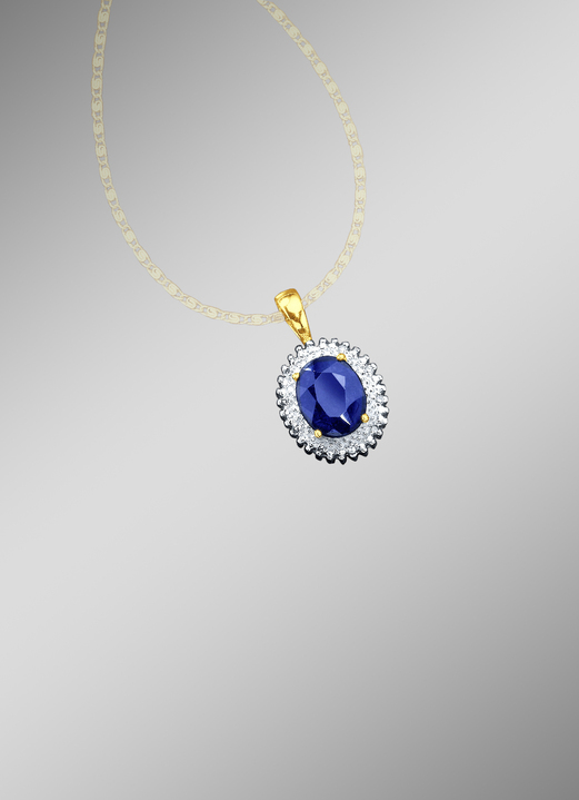 Hangers - Kettinghanger met echte diamanten en een echte blauwe saffier, in Farbe  Ansicht 1