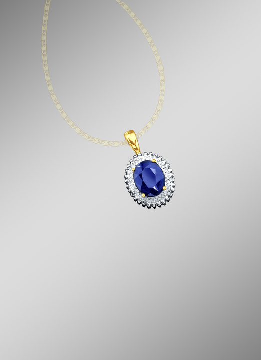 - Kettinghanger met echte diamanten en een echte blauwe saffier, in Farbe  Ansicht 1