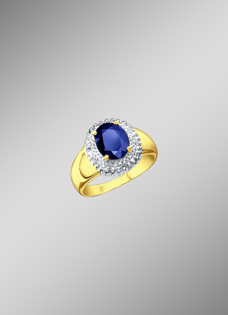 Massieve damesring met diamanten en echte blauwe saffier