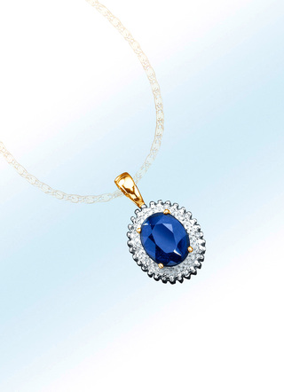 Kettinghanger met echte diamanten en een echte blauwe saffier