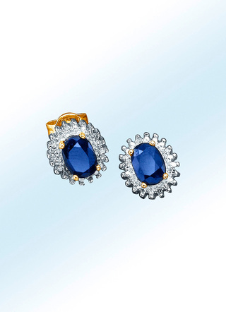 Oorbellen met echte diamanten en een echte saffier
