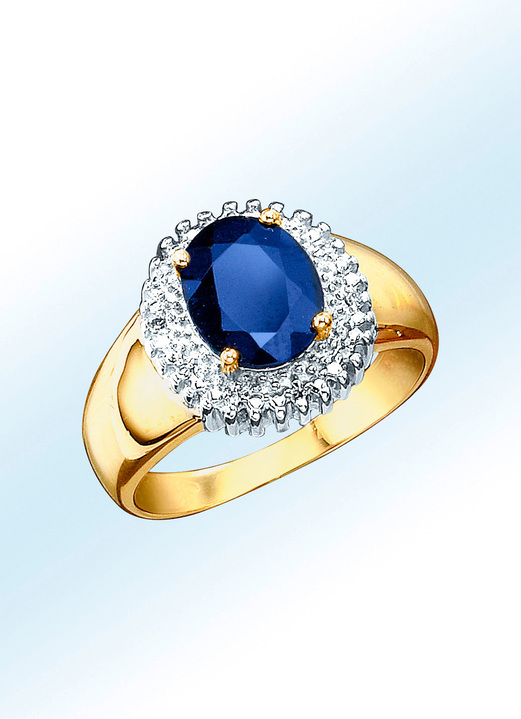 Ringen - Massieve damesring met diamanten en echte blauwe saffier, in Größe 160 bis 220, in Farbe