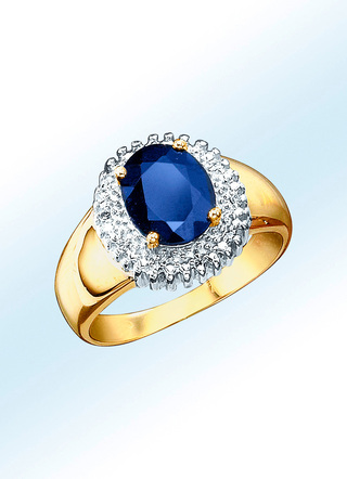 Massieve damesring met diamanten en echte blauwe saffier