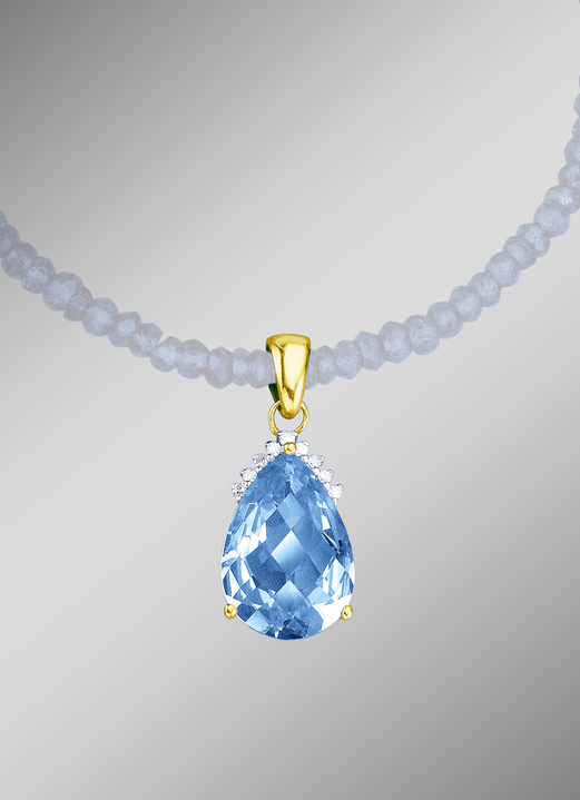 Hangers - Kettinghanger met echte blauwe topaas en diamanten, in Farbe