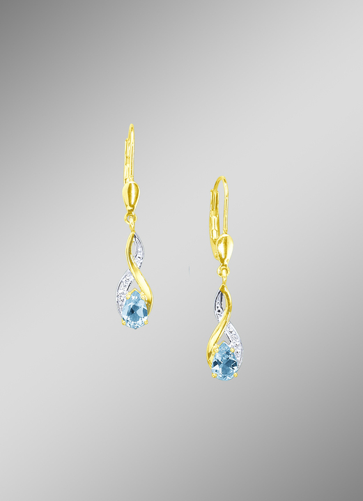 Oorbellen - Oorbellen met diamanten en echte blauwe topaas, in Farbe