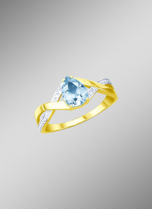 Ringen - Damesring met echte blauwe topaas en briljanten, in Größe 160 bis 220, in Farbe