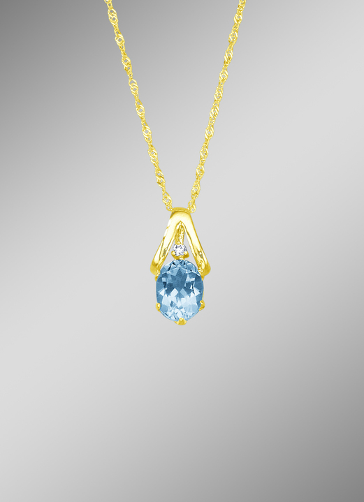 Hangers - Kettinghanger met Singapore-ketting, met echte blauwe topaas en synth. Zirkonia, in Farbe