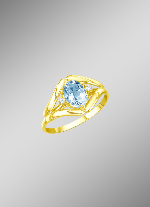 Ringen - Damesring met echte blauwe topaas en synth. zirkonia, in Größe 160 bis 220, in Farbe