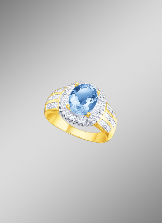 Ringen - Damesring met echte blauwe topaas en diamanten, in Größe 160 bis 220, in Farbe  Ansicht 1