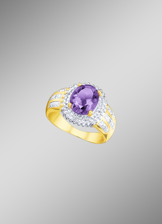 Ringen - Damesring met echte amethist en diamanten, in Größe 160 bis 220, in Farbe  Ansicht 1