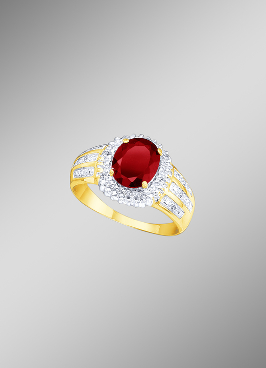 Ringen - Damesring met echte granaat en diamanten, in Größe 160 bis 220, in Farbe  Ansicht 1