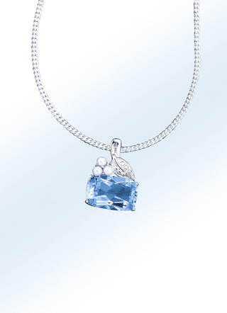 Kettinghanger met pantserketting, echte blauwe topaas en zoetwaterparels