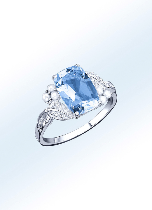 Ringen - Vrouwenring met blauwe topaas, beh., en zoetwater gekweekte parels, in Größe 160 bis 220, in Farbe