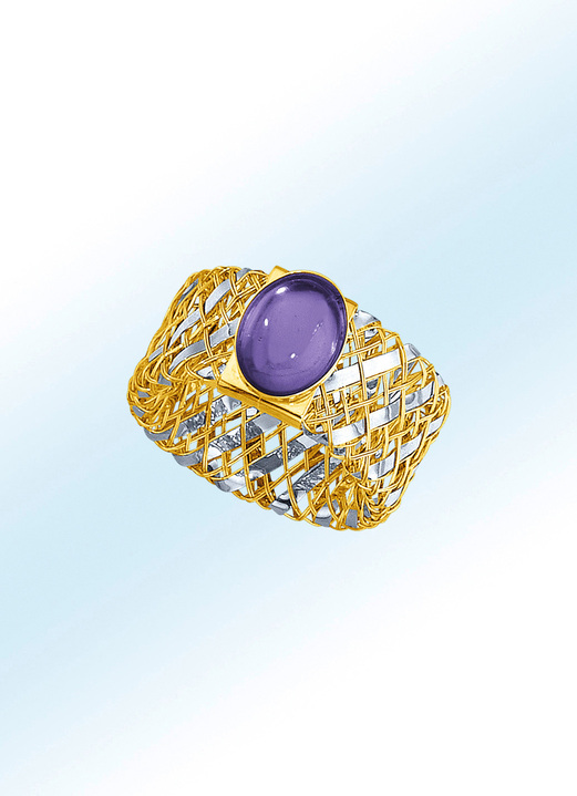 Ringen - Tweekleurige damesring met echte amethist, in Größe 160 bis 220, in Farbe