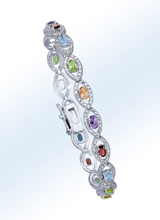 Armbanden - Armband met echte granaat, blauwe topaas, citrien, amethist en peridoot, in Farbe