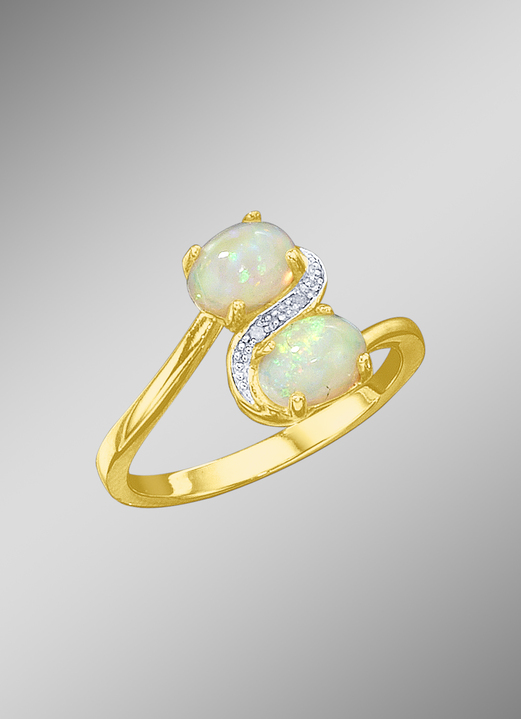 Ringen - Damesring met echte opalen en diamanten, in Größe 160 bis 220, in Farbe  Ansicht 1