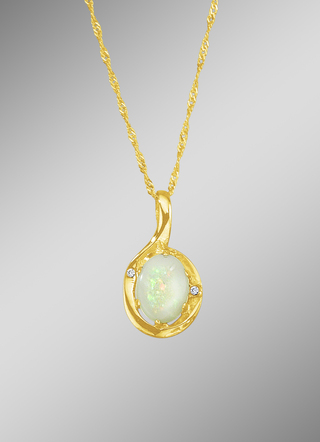 Kettinghanger met Singaporeketting, echt opaal en synth. Zirkonia
