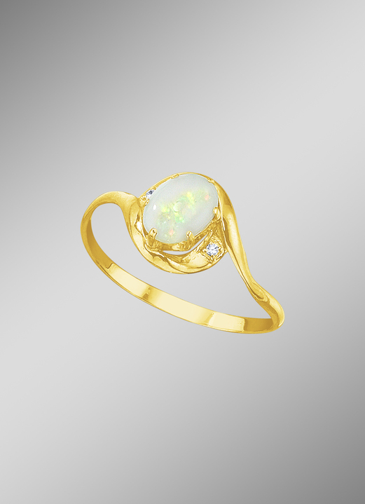 Ringen - Damesring met echt opaal en synth. zirkonia, in Größe 160 bis 220, in Farbe