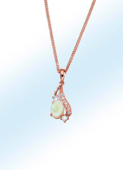 Hangers - Kettinghanger met Singaporeketting, echt opaal en synth. Zirkonia, in Farbe