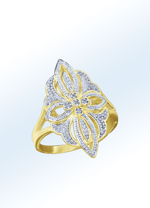 Ringen - Gebloemde damesring met 4 diamanten, in Größe 160 bis 220, in Farbe