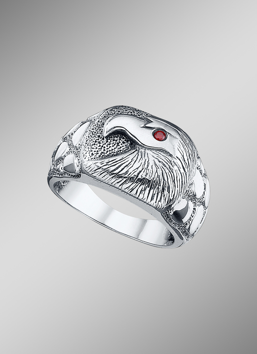 Ringen - Massieve herenring met adelaar en echte granaat, in Größe 180 bis 240, in Farbe