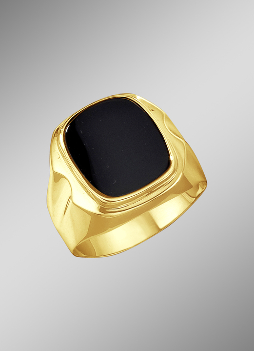 Ringen - Zware herenring met echte onyx, beh., in Größe 180 bis 240, in Farbe