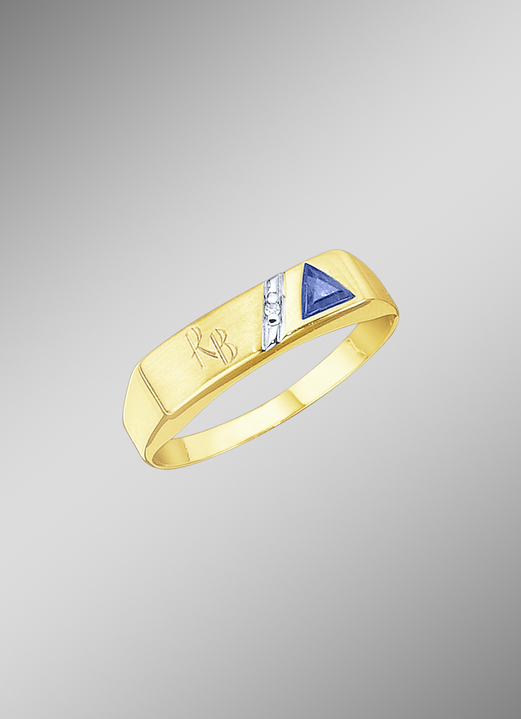 Ringen - Damesring met diamant en saffier, in Größe 160 bis 220, in Farbe