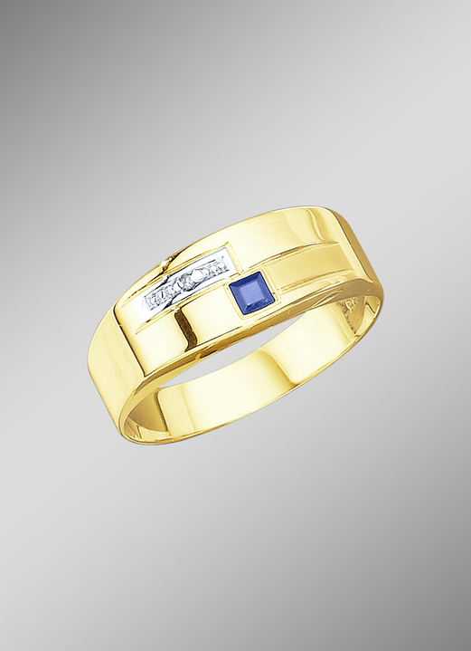 Ringen - Herenring in bicolor met diamant en echte blauwe saffier, in Größe 180 bis 240, in Farbe