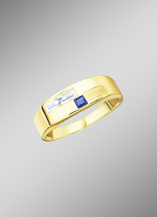 Ringen - Damesring in bicolor met diamant en echte blauwe saffier, in Größe 160 bis 220, in Farbe