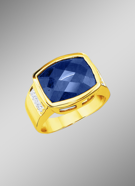 Ringen - Solide herenring met saffier en diamanten, in Größe 180 bis 240, in Farbe
