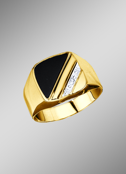 Ringen - Klassieke herenring met onyx en diamant, in Größe 180 bis 240, in Farbe