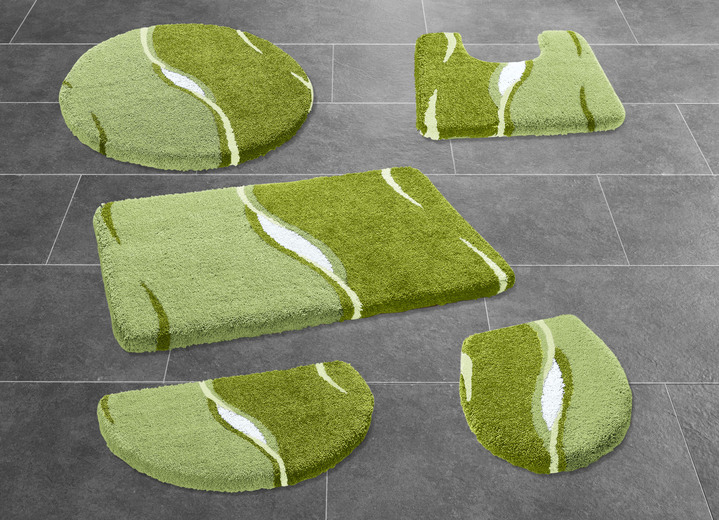 - Beddengoedset in extra zachte kwaliteit, in Größe 100 (Matje, halfrond 50/80 cm) bis 112 (Motief-toiletdekselafdekking met touwtje, 47/ 50 cm), in Farbe GROEN Ansicht 1