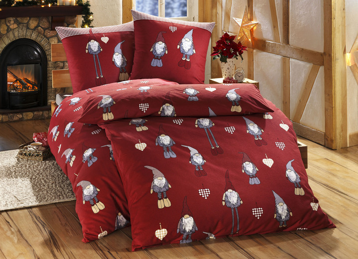 - 'DOBNIG' Beddengoedset kabouter, in Größe 111 (40/80 cm + 135/200 cm) bis 115 (80/80 cm + 155/220 cm), in Farbe BORDEAUX