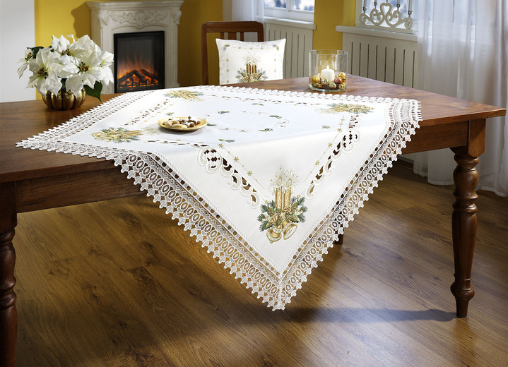 Tafellakens - Uitgebreid vervaardigde tafel- en kamerdecoratie, in Größe 101 (Kleedje, 35 x 50 cm) bis 404 (Kussensloop, 40 x 40 cm), in Farbe SEKT