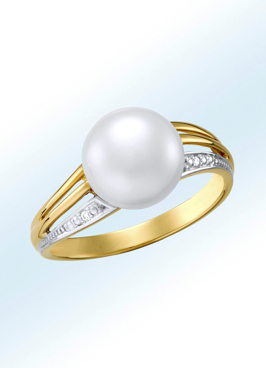 Ringen - Betoverende damesring met diamanten en zoetwaterparel, in Größe 160 bis 220, in Farbe