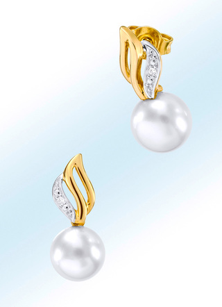 Oorbellen met zoetwaterparels en diamanten
