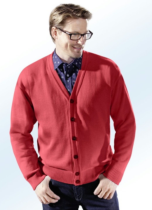 Strickjacken - Cardigan mit durchgehender Knopfleiste in 5 Farben Strickjacken - Cardigan mit durchgehender Knopfleiste in 5 Farben, in Größe 044 bis 062, in Farbe ROT