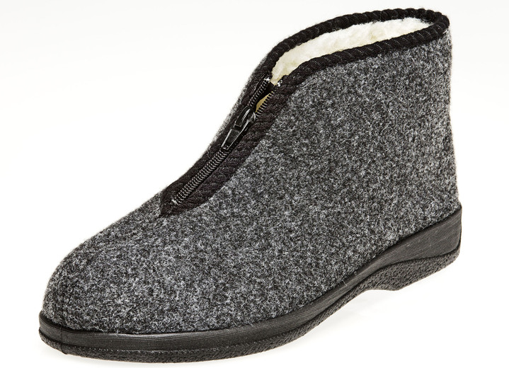 Huisschoenen - Enkellaarsje met scheerwol voering, in Größe 040 bis 047, in Farbe ANTRACIET