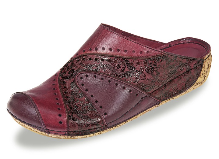 Sandalen & slippers - Gemini klomp van gekleurd, gedeeltelijk reliëf rundnappaleer, in Größe 036 bis 042, in Farbe BORDEAUX Ansicht 1