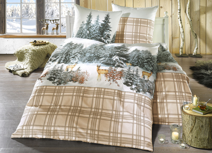 Beddengoed - Flanel beddengoedset van 100% katoen, in Größe 112 (80/80 cm + 135/200 cm) bis 115 (80/80 cm + 155/220 cm), in Farbe BEIGE