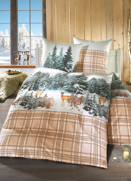 Beddengoed - Flanel beddengoedset van 100% katoen, in Größe 112 (80/80 cm + 135/200 cm) bis 115 (80/80 cm + 155/220 cm), in Farbe BEIGE Ansicht 1