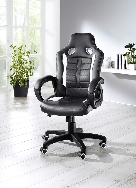 - Directiestoel met gatenapplicatie in race-look, in Farbe ZWART-WIT