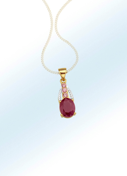 - Hanger met robijn, saffieren en diamanten, in Farbe