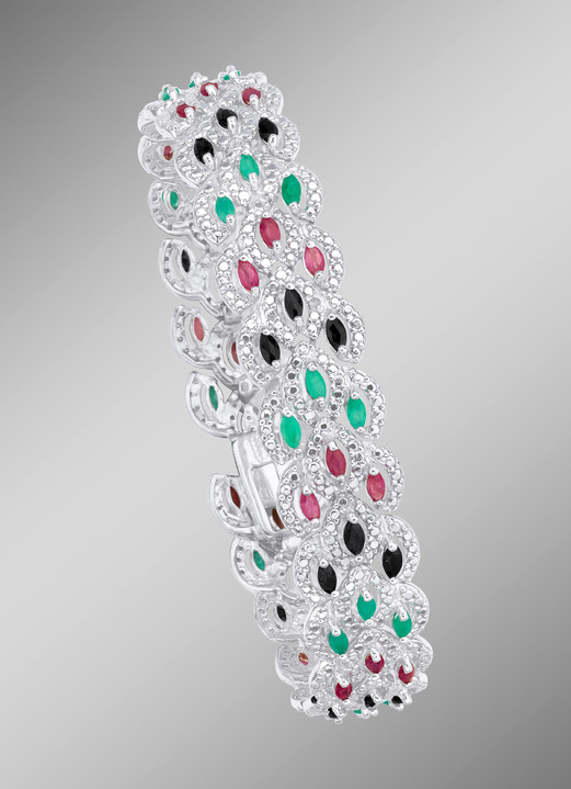 Armbanden - Armband met robijnen, smaragden en zwarte saffieren, in Farbe