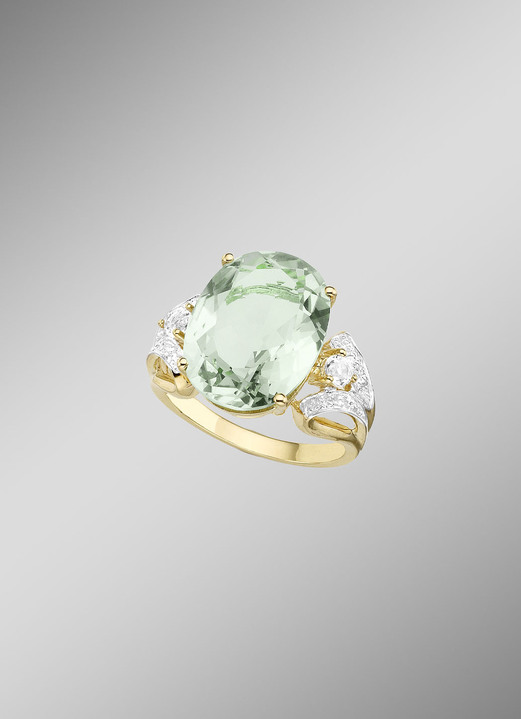 Ringen - Damesring met groene amethist, witte topaas en diamanten, in Größe 160 bis 220, in Farbe  Ansicht 1