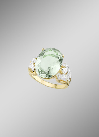 Damesring met groene amethist, witte topaas en diamanten