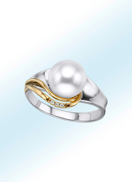 Ringen - Betoverende damesring met briljanten en zoetwaterparel, in Größe 160 bis 220, in Farbe