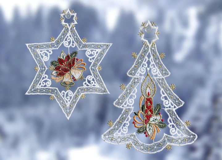 Raamhangers - Raamafbeelding met kerstboom en ster, set van 2, in Farbe WIT-ROOD